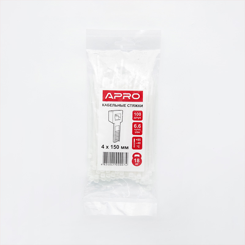 Хомут пластиковий 9x650 білий (100 шт.) (універсальний) APRO - Зображення 4