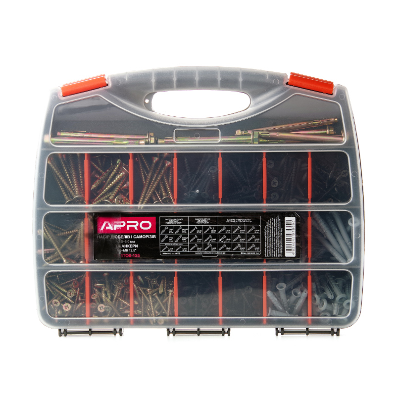 Набор дюбелей и саморезов 3.5–6.0мм и анкеры M6–M8 12,5'' APRO