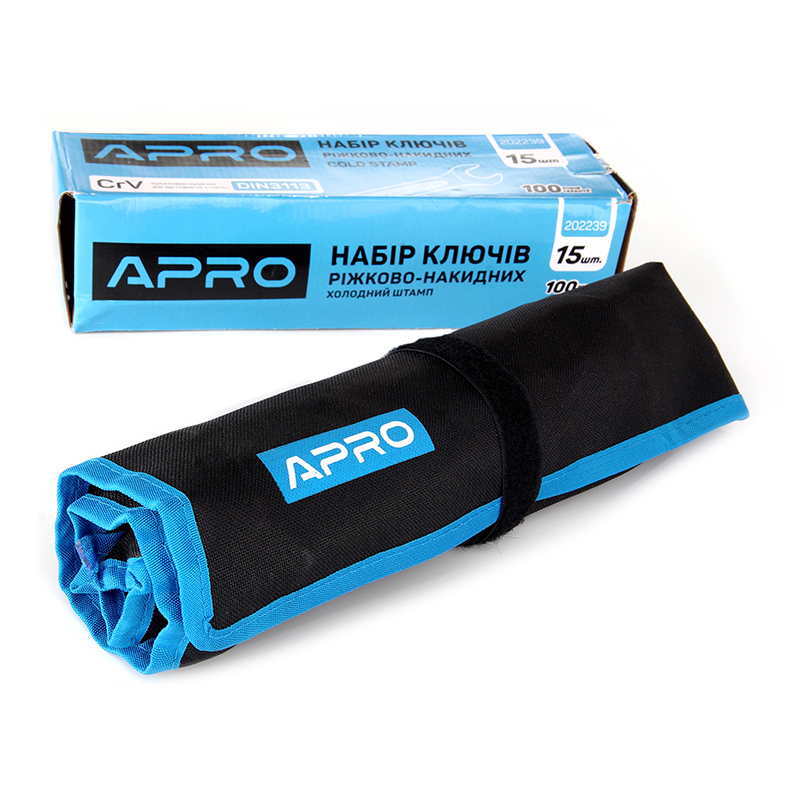 Набор ключей рожково-накидных CrV 15 шт (6-19, 22мм) (холодный штамп DIN3113) APRO
