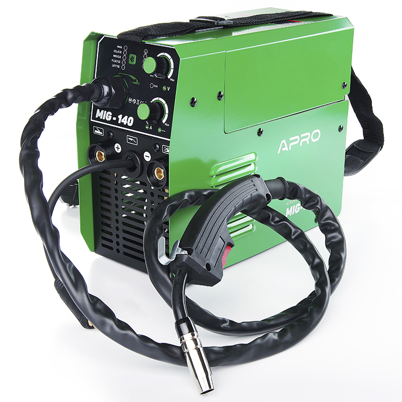 Зварювальний напівавтомат інверторний APRO MIG-140, 20-140А, ел.4мм, пр.0.8-1мм 1кг 3+2.5+2м