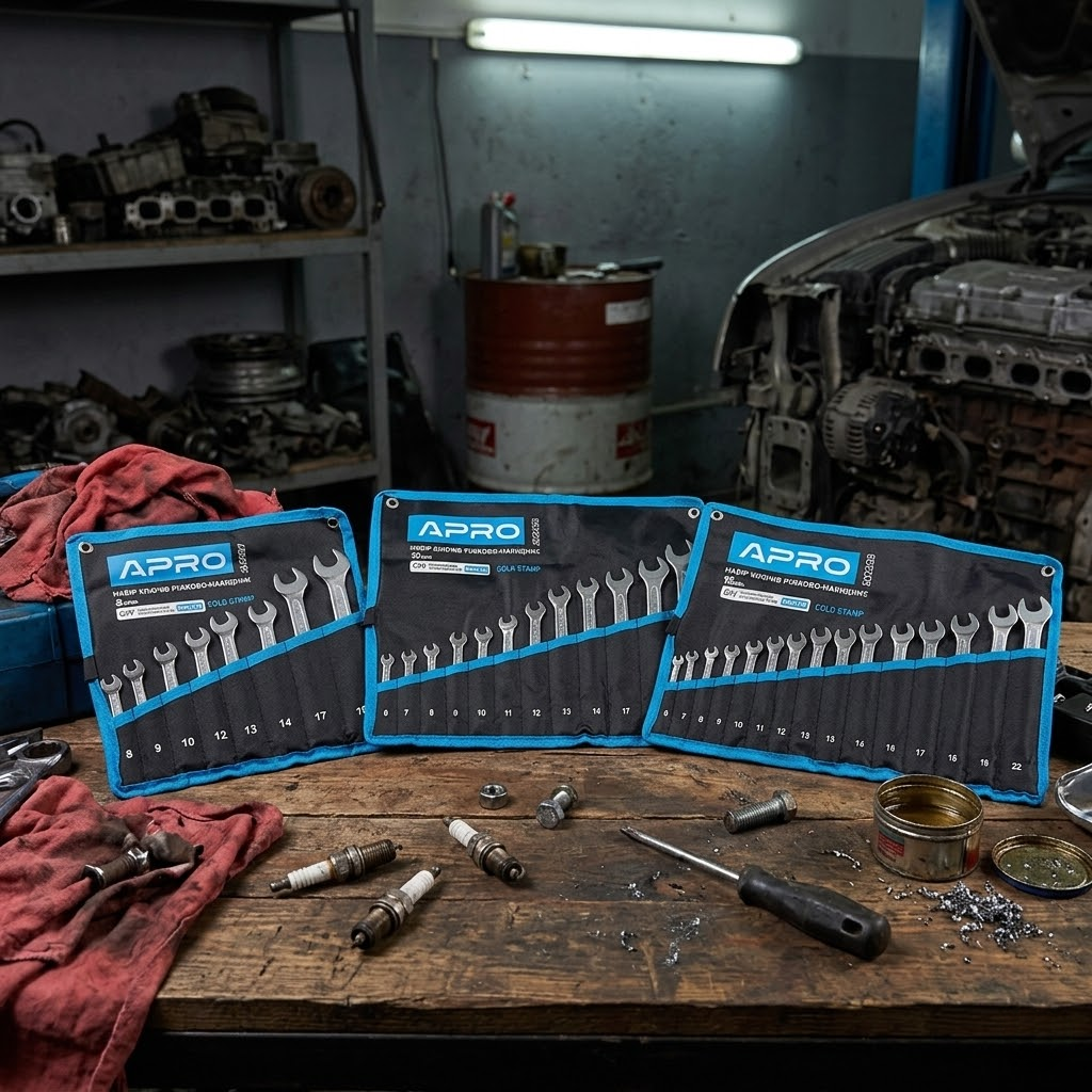 Ріжково-накидні ключі APRO CrV 8 шт розміри 8-19 мм