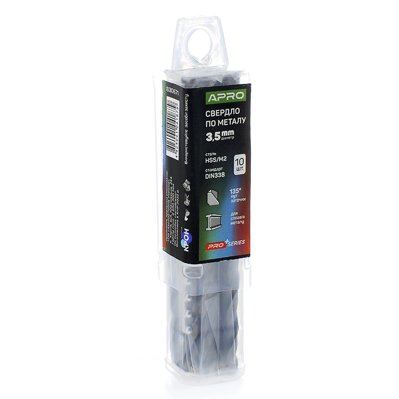 Свердло по металу HSS/M2 (6542) Ø3,5мм (тубус, кратно 10шт) PRO APRO - Зображення 2