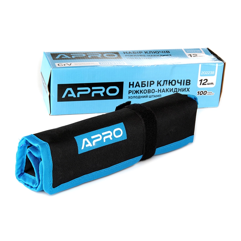 Набор ключей рожково-накидных CrV 12 шт (6-14, 17, 19, 22мм) (холодный штамп DIN3113) APRO