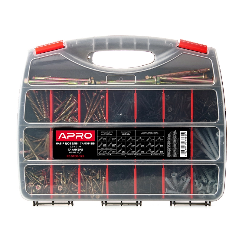 Набор дюбелей и саморезов 3.5–6.0мм и анкеры M6–M8 12,5'' APRO