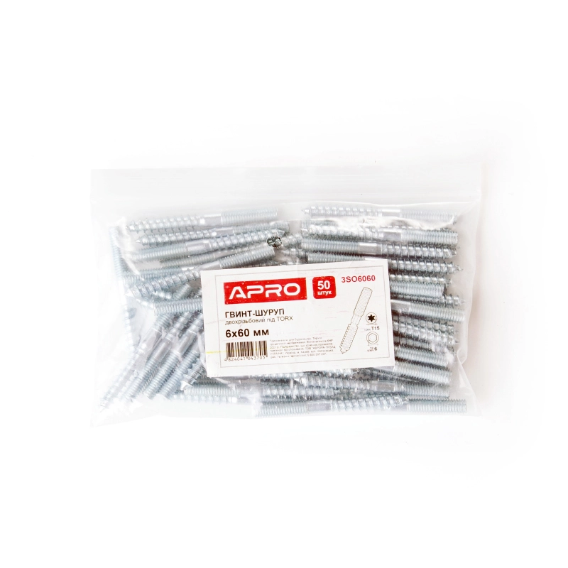 Винт-шуруп М6x100мм (шпилька двухрезьбавая) TORX (пач. 25 шт.) APRO - Изображение 5