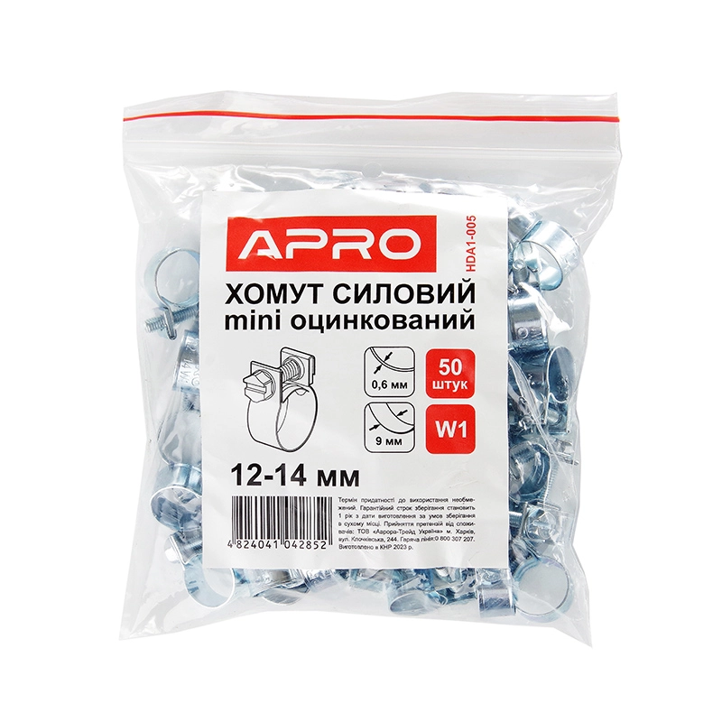 Хомут силовий Mini оцинкований W1 10-12 (пач. 50 шт) APRO - Зображення 4
