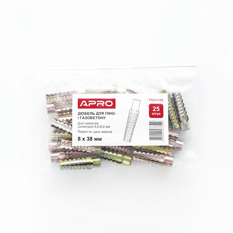 Дюбель для піно- і газобетону8*38 цинк жовтий (пач 25шт) APRO - Зображення 5