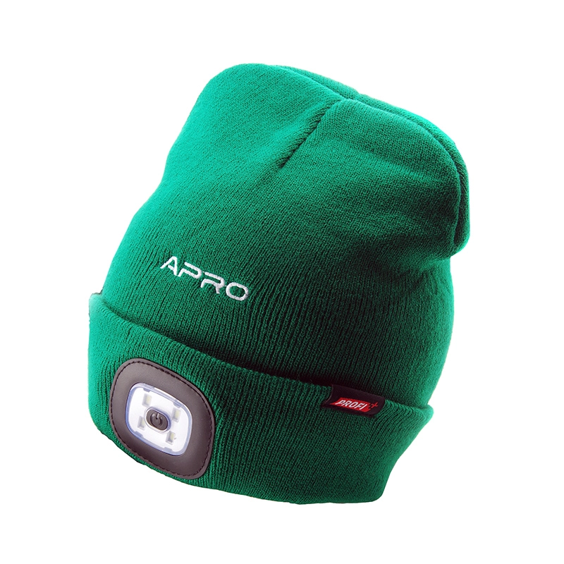 Шапка с фонарем зеленая 200Лм (300мАч) APRO