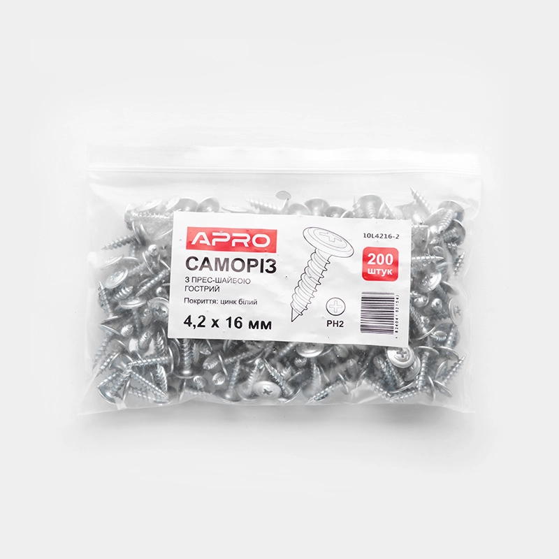 Саморіз з прес-шайбою 4,2*25 гострий цинк білий (ящ. 6000шт) APRO - Зображення 5