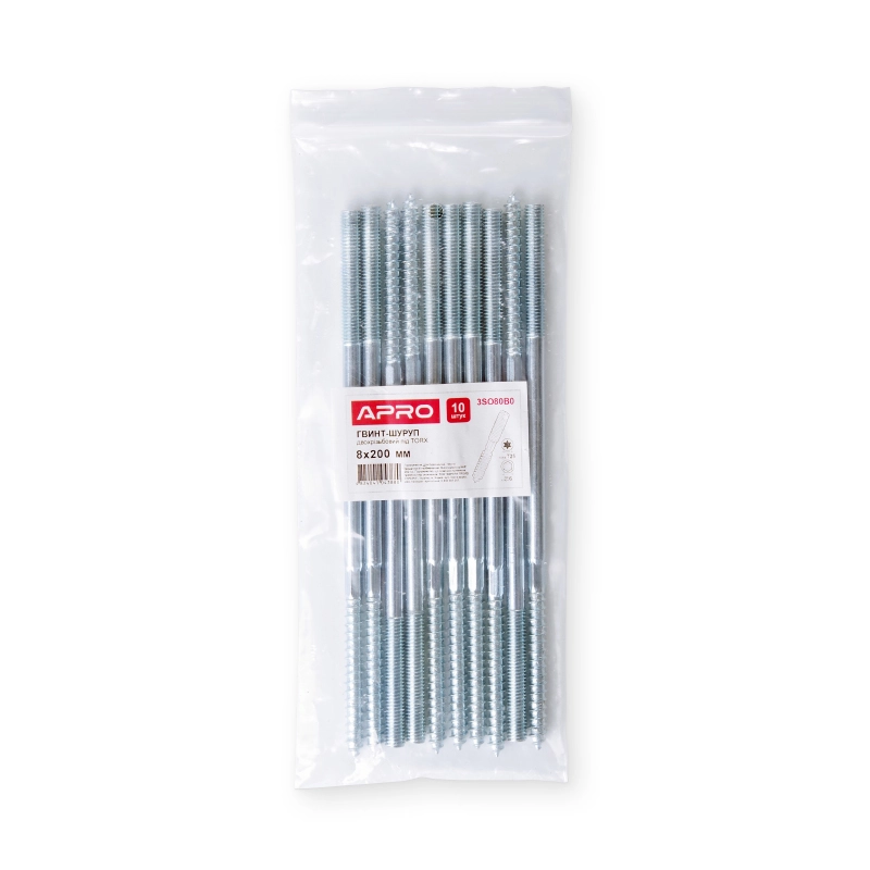 Винт-шуруп М8x200мм. (шпилька двухрезьбовая) TORX (пач. 10 шт.) APRO - Изображение 5