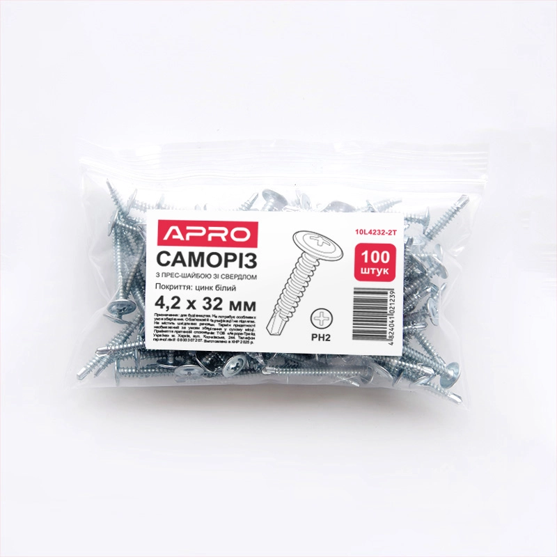 Саморіз з прес-шайбою 4,2*19 зі свердлом цинк білий (пач 200шт) APRO - Зображення 5
