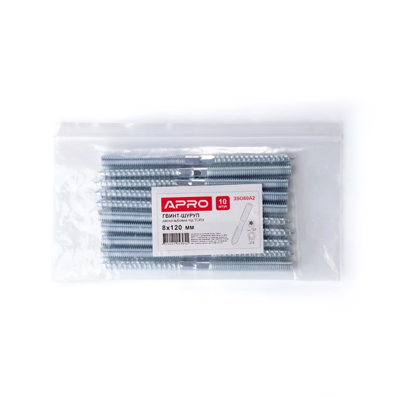 Гвинт-шуруп М8x120мм. (шпилька дворізьбова) TORX (ящ. 480 шт.) APRO - Зображення 5