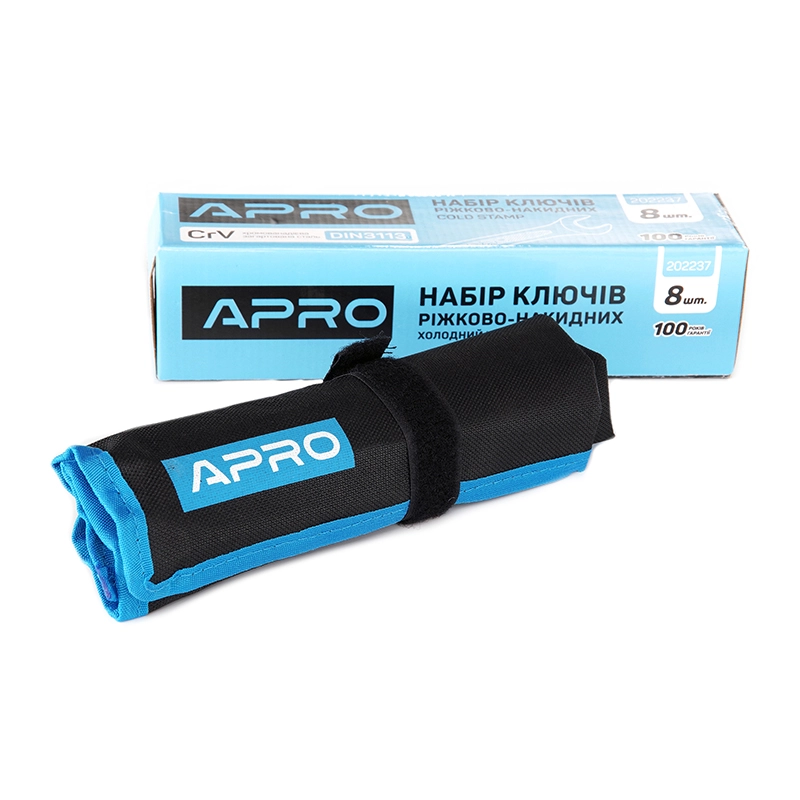 Набор ключей рожково-накидных CrV 8 шт (8-10, 12-14, 17, 19мм) (холодный штамп DIN3113) APRO