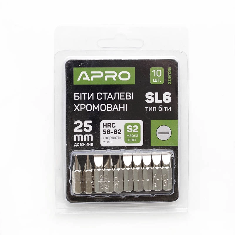 Бита SL6*25мм хром, 10шт/уп APRO