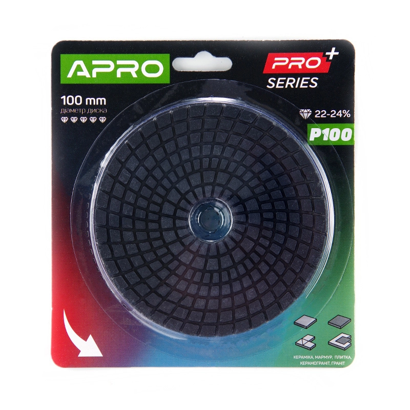 Круг алмазный шлифовальный на липучке 100мм Р100 APRO PRO