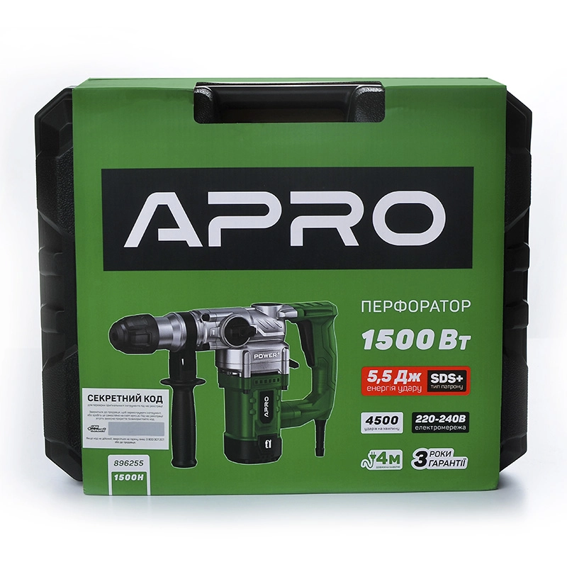 Перфоратор бочковий APRO 5,5Дж, 1500В, SDS+, 1500H, кейс - Зображення 6