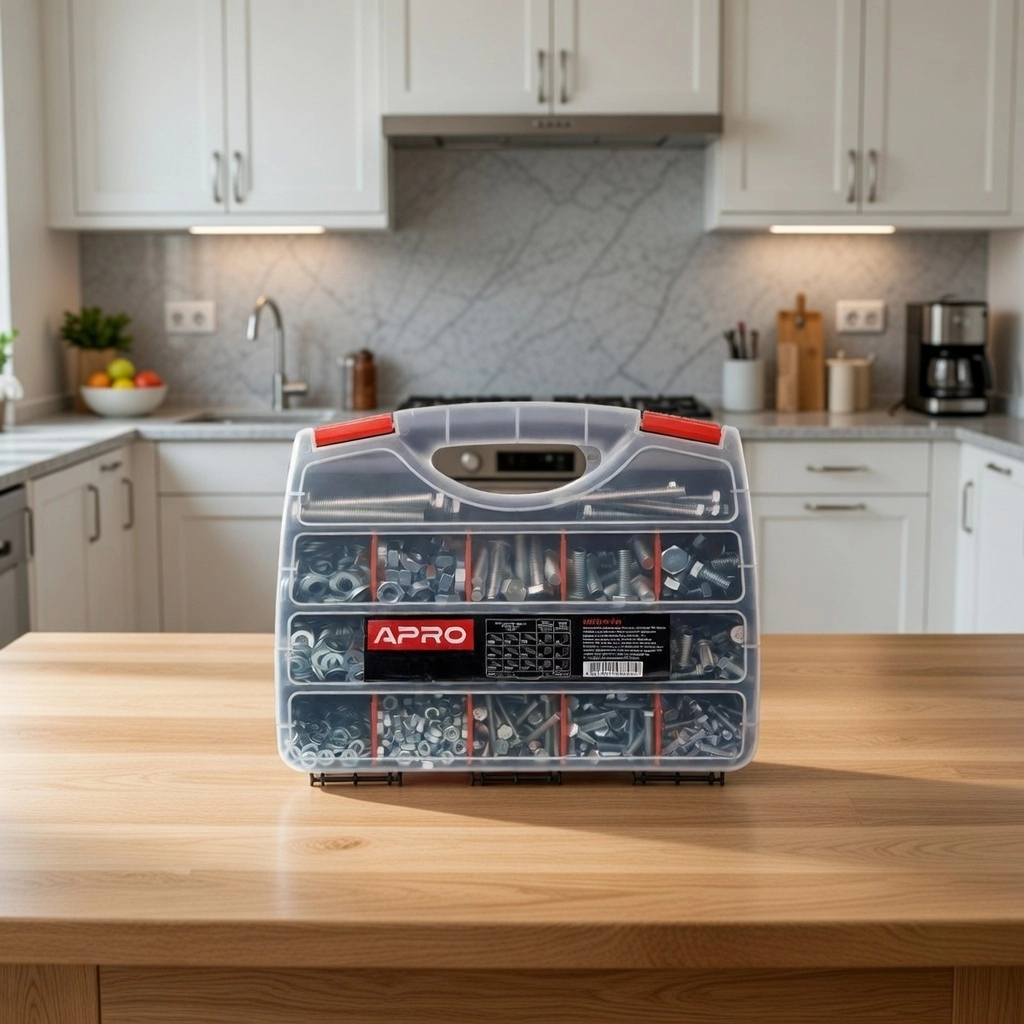 Набор болтов, гаек и шайб APRO M6–M10 в пластиковом органайзере