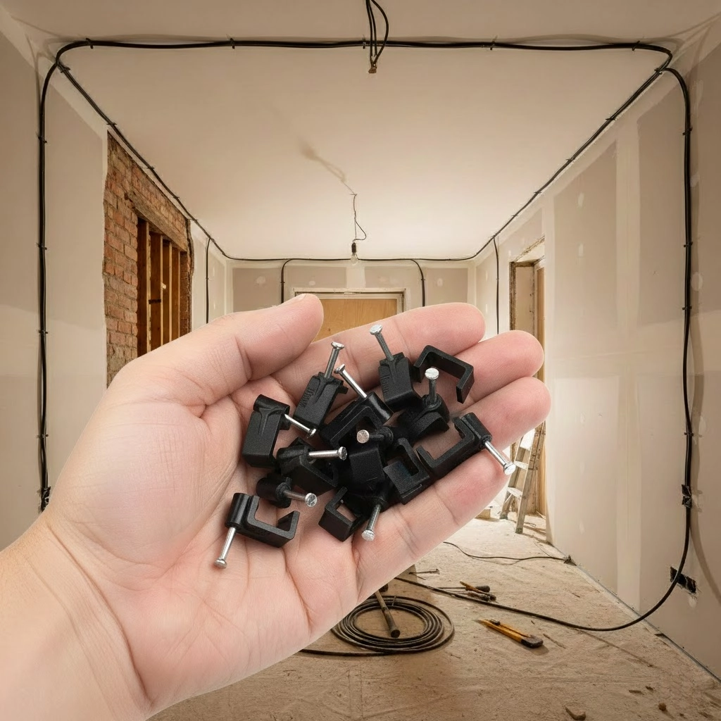 Кабельна кліпса APRO пласка чорна 4×4,4 мм у монтажі