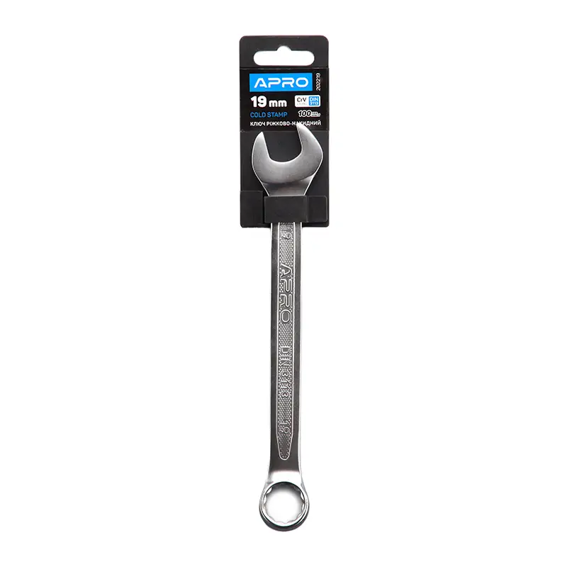 Ключ рожково-накидный CrV 19мм (холодный штамп DIN3113) APRO