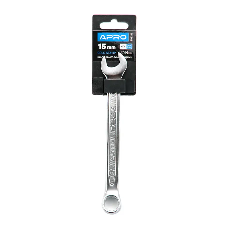 Ключ рожково-накидный CrV 15мм (холодный штамп DIN3113) APRO