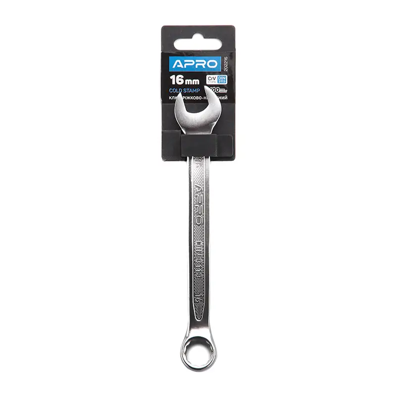 Ключ рожково-накидный CrV 16мм (холодный штамп DIN3113) APRO