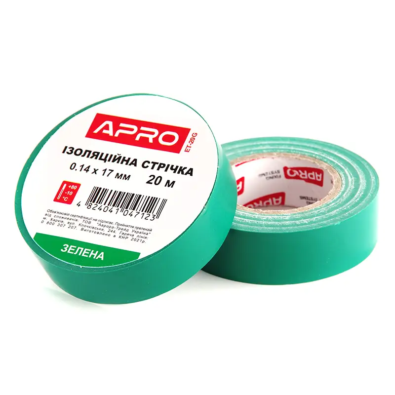Изоляционная лента зеленая 0.14х17мм 20м (пачка, кратно 10шт) APRO