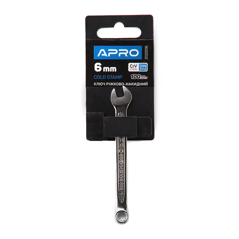 Ключ рожково-накидный CrV 6мм (холодный штамп DIN3113) APRO